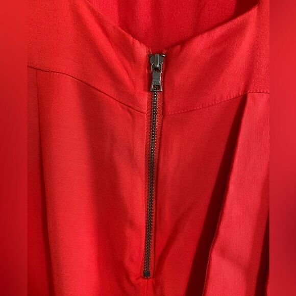 Alice + Olivia Asymmetrical Side Ruffle Open Back Fitted Dress Bright Poppy XS 0 - Picture 9 of 16